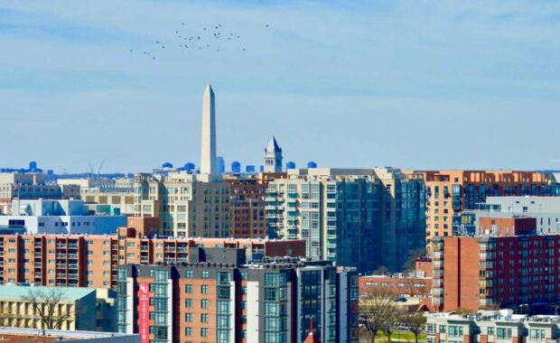 An aerial view of the city of Washington, DC.