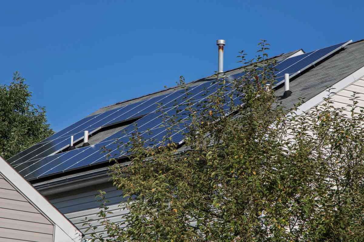 Solar panels installed on the roof of a residential two story home in virginia