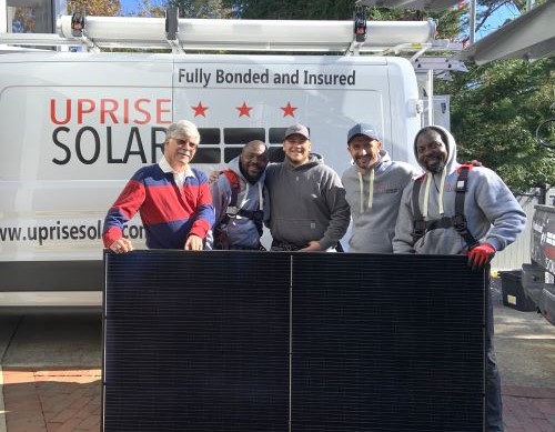 Uprise Solar installers with happy customer Washington, D.C.