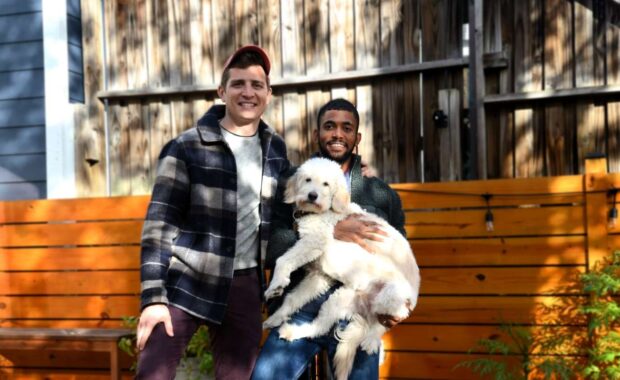 Humans of Uprise customers Matt and Lawrence, with dog Bondi.
