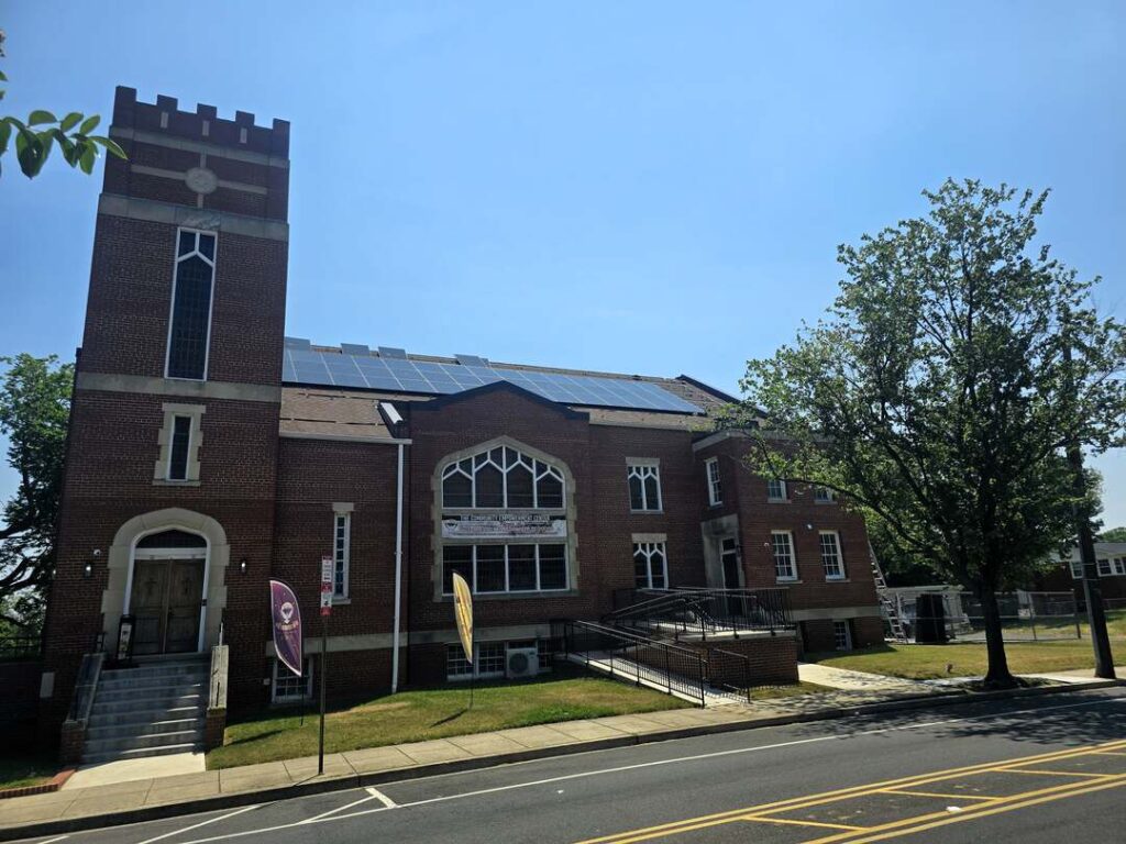 A church in Washington, DC with solar panels on the roof.