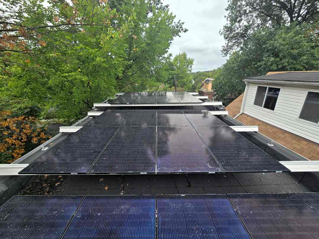 Solar panels on a flat roof in Northeast DC.