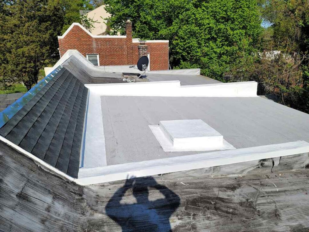 This roofing project shows a modified asphalt roof in Northeast DC.