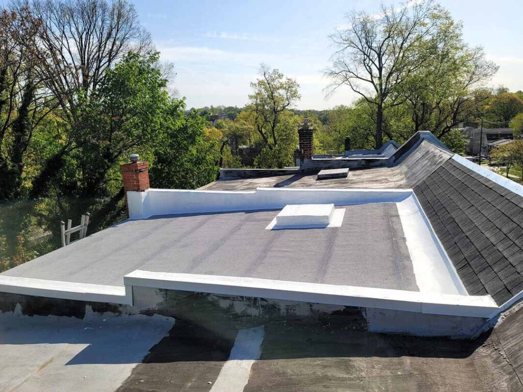 A new gray flat roof in Northeast Washington, DC.