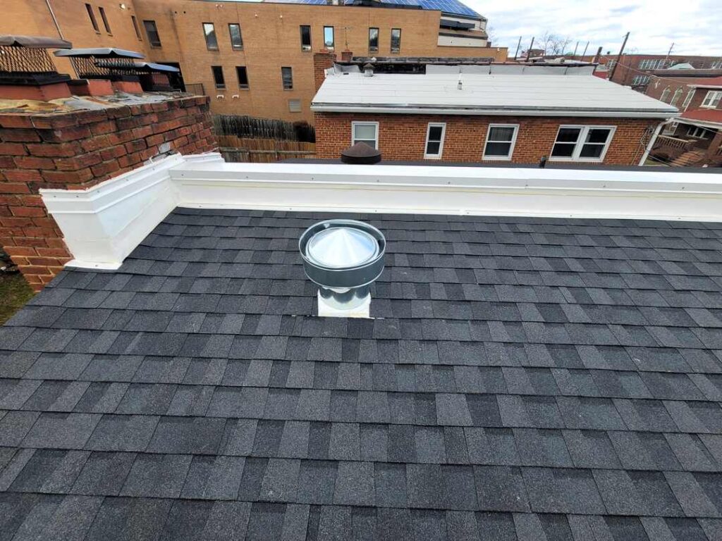 Architectural shingles on a pitched roof in DC.