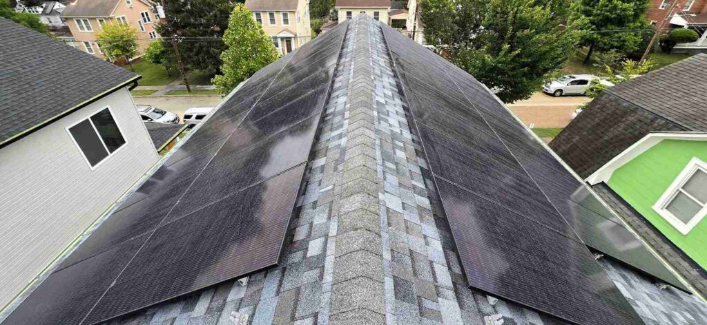 Solar panels on a pitched shingle roof in Northeast DC.