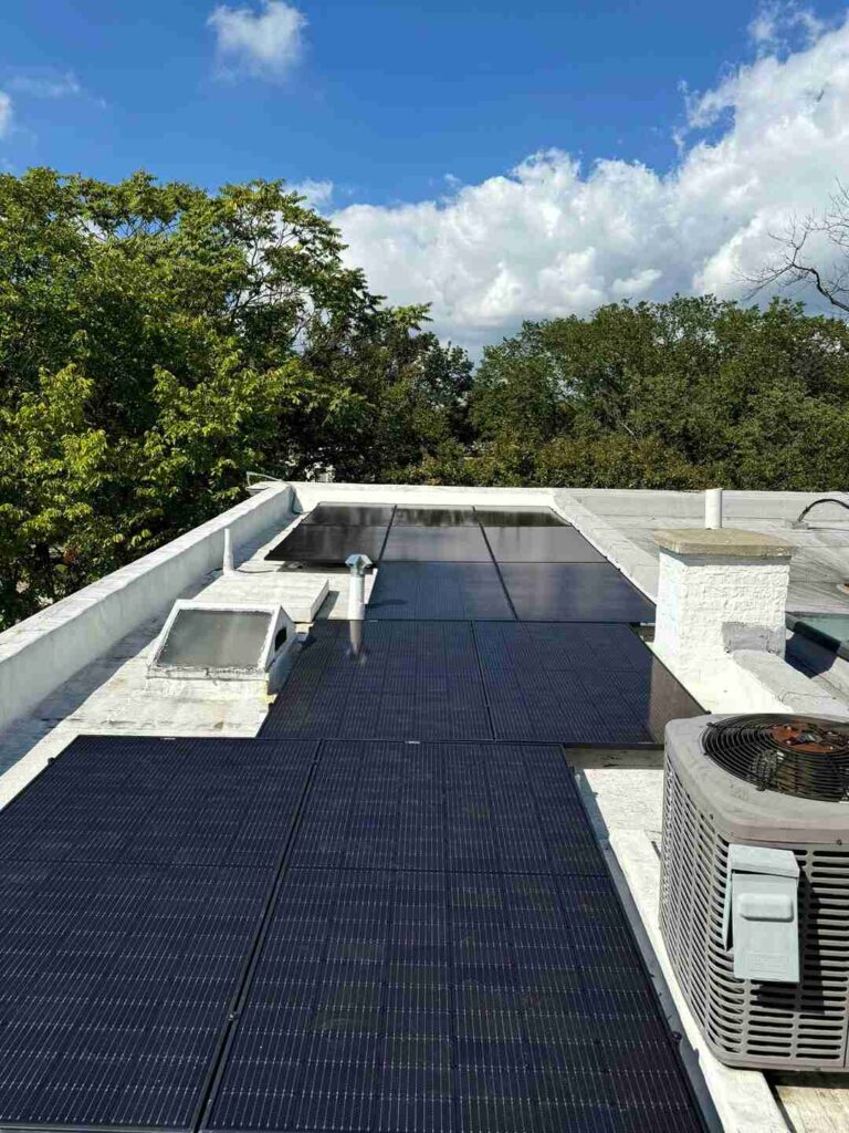 Solar panels on a flat roof in Southeast DC.