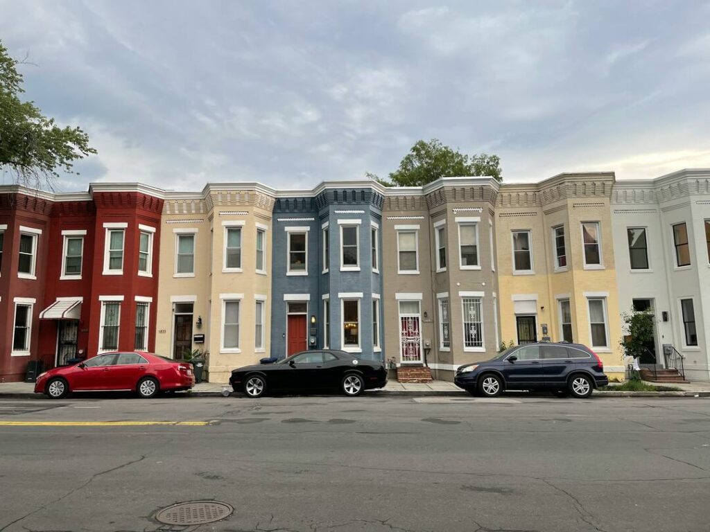 Colorful row houses in Washington, DC.