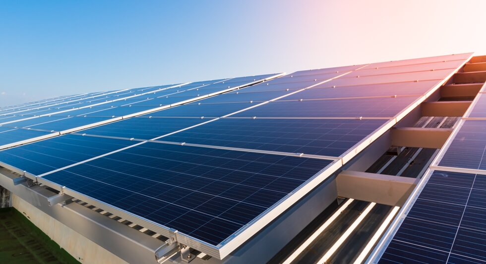 Solar panels and blue sky background