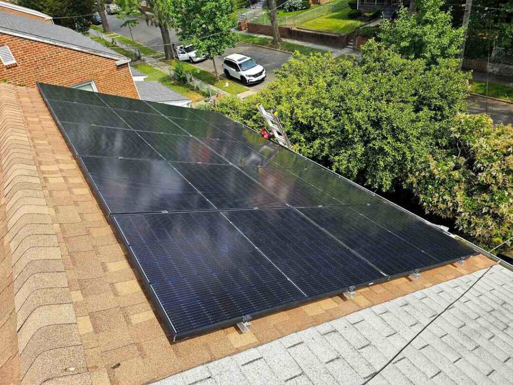 Solar panels on a shingle roof in Southeast DC.