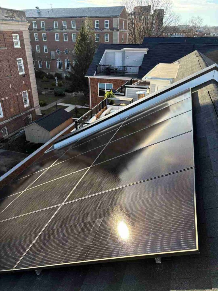 Solar panels on a shingle roof in Northeast DC.